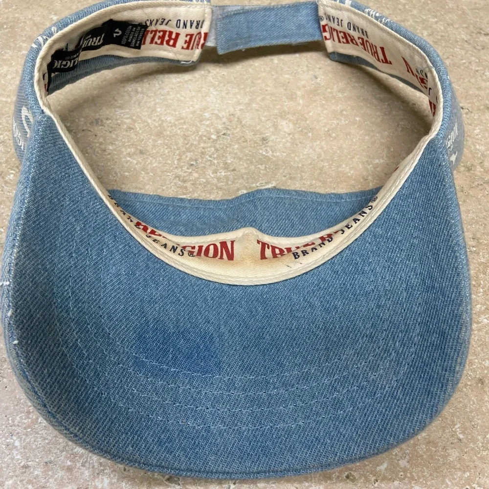 True Religion Visor Hat Cap Strap Back Blue Denim One Size Adjustable